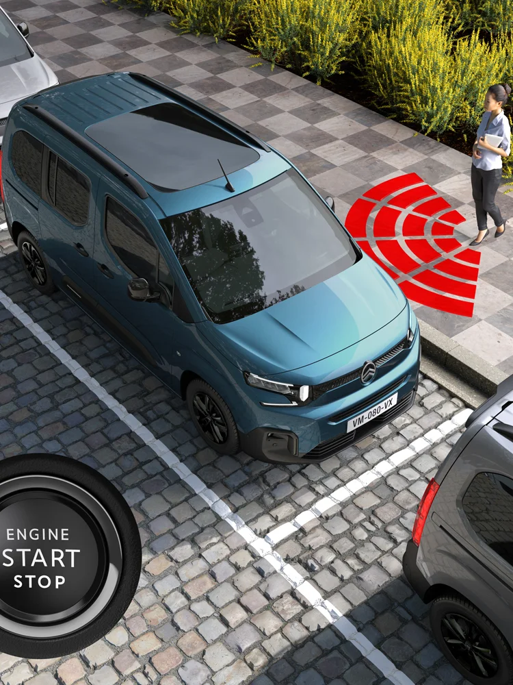 Top view Kiama Blue ë-Berlingo with keyless entry showing safety, technology, comfort and confident effortless access