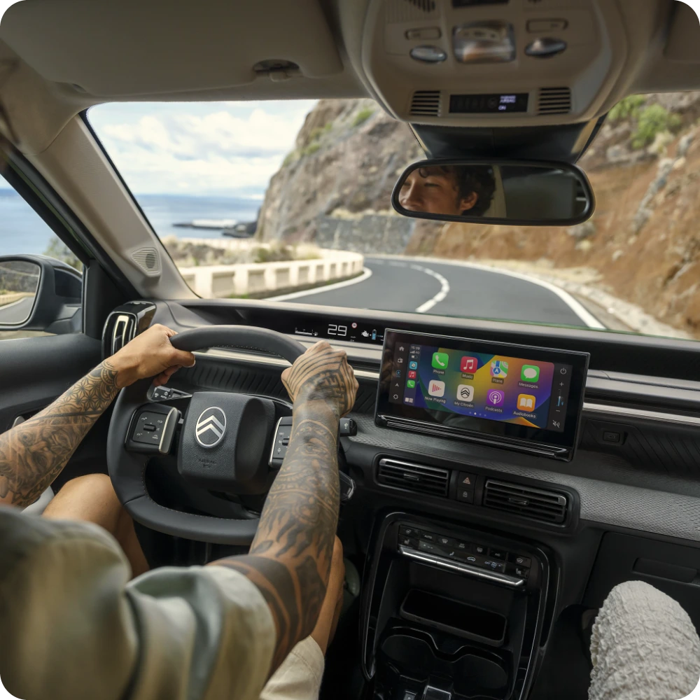 Interior cockpit view illustrating C3 Aircross safety technologies enhancing confident, comfortable and affordable everyday driving.