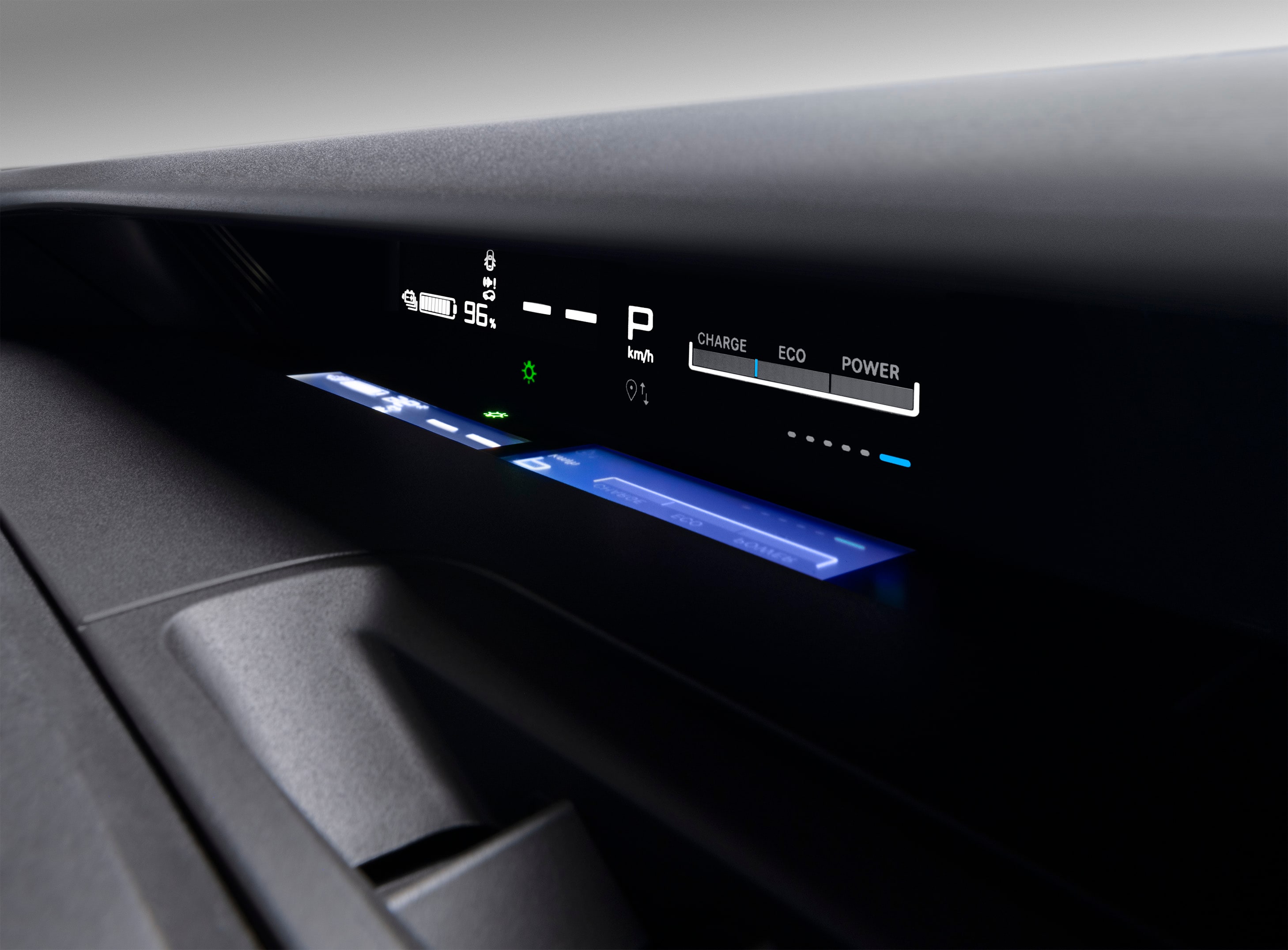 Nahaufnahme des Armaturenbretts des Citroën C3 SUV, die die digitale Energieanzeige für intuitives, erschwingliches Stadtfahren hervorhebt.