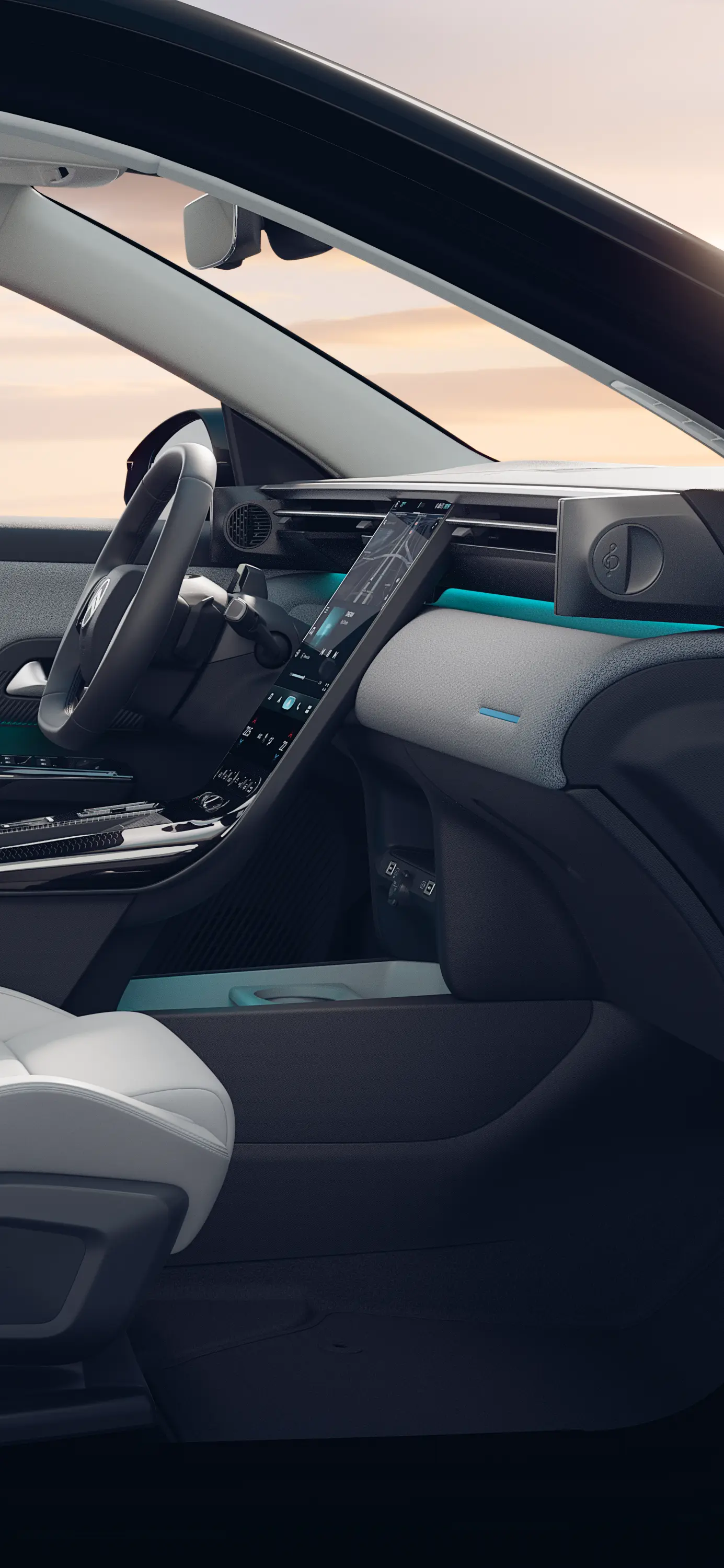Innenansicht des Citroën ë-C5 Aircross Emeraude; zeigt die Citroën Advanced Comfort Sitze und den geräumigen Innenraum des Familien-SUV