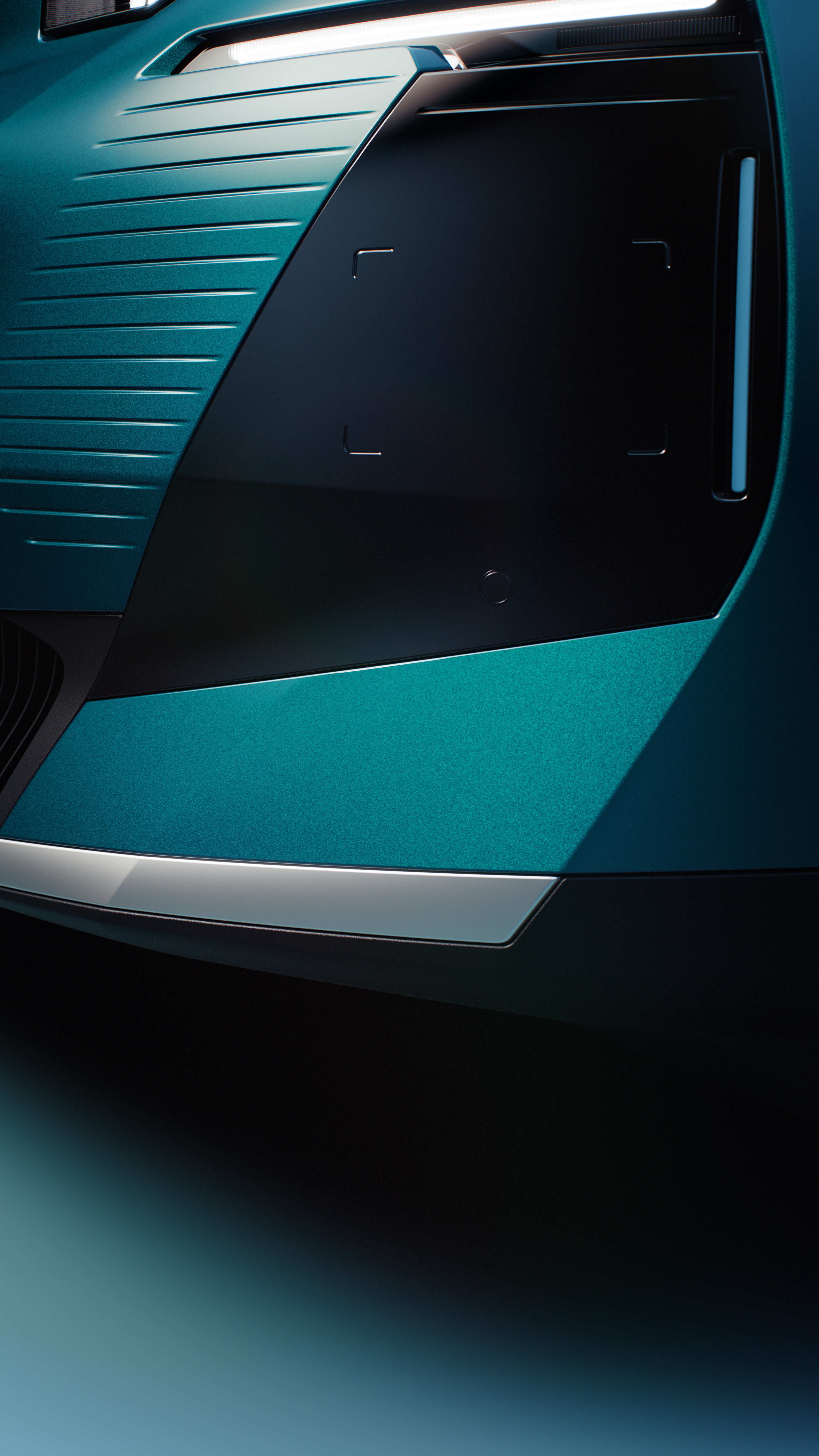 Detailansicht der Front des Citroën ë-C5 Aircross Emeraude; zeigt die spezifischen farbigen Akzente und Frontdetails des C5 Aircross Emeraude sowie das selbstbewusste Styling des Familien-SUV
